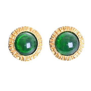 Chanel coco mark grippore color stone earrings green/gold metal