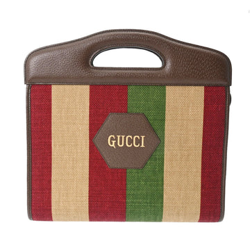 GUCCI Red/Green/Brown/Beige 676291 Women's Leather Canvas Clutch Bag