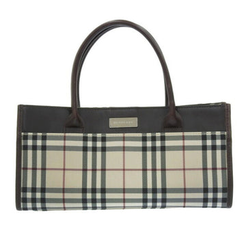 BURBERRY Canvas Leather Plaid Tote Bag - Ivory/Brown