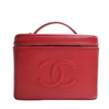 CHANEL Caviar Skin Cocomark Handbag Vanity Bag - Red