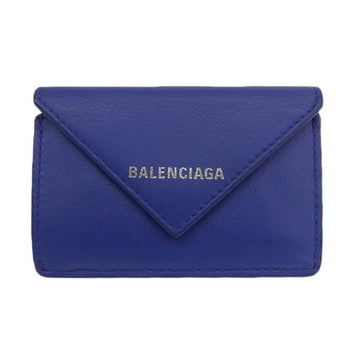BALENCIAGA Leather Paper Trifold Wallet 504564 Blue Ladies
