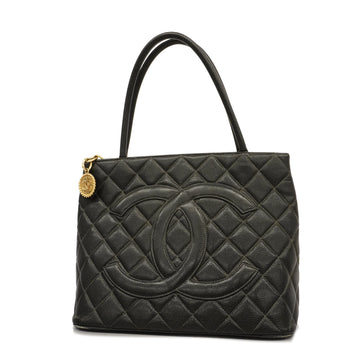 CHANELAuth  Reprint Tote Women's Caviar Leather Black