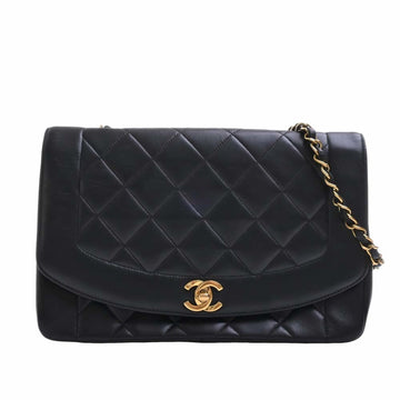 CHANEL Lambskin Diana Flap Matelasse Coco Mark Chain Shoulder Bag Black Women's