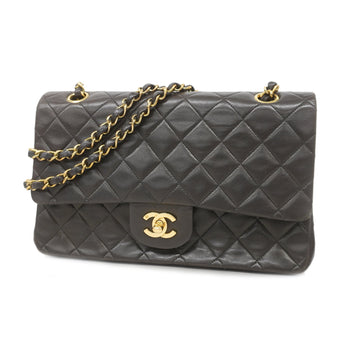 Chanel Matelasse W Flap W Chain Women's Leather Shoulder Bag Black