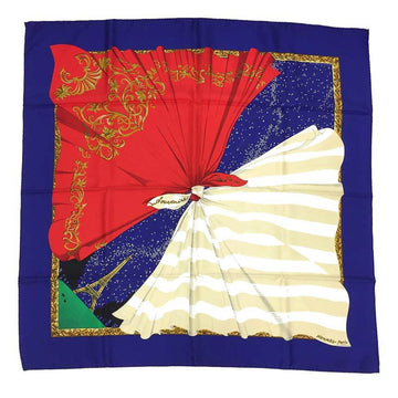 HERMES Scarf Muffler Carre 90 Souvenirs de Paris Memories of 100th Anniversary the Eiffel Tower Blue x Red White 100% Silk aq6601