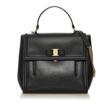Salvatore Ferragamo Valara Ribbon Chain Handbag Shoulder Bag EZ-21 G697 Black Leather Ladies