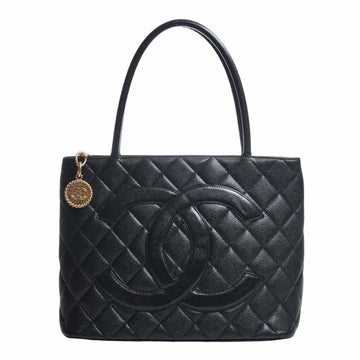 CHANEL Caviar Skin Coco Mark Reproduction Tote Bag Black Ladies