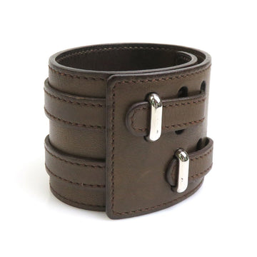 HERMES bracelet leather/metal brown/silver unisex