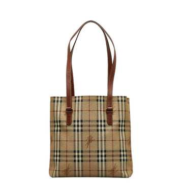 BURBERRY Nova Check Shadow Horse Handbag Tote Bag Beige PVC Leather Women's