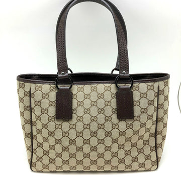 GUCCI Tote Bag 113019 GG Canvas Leather Beige Brown Silver Hardware Women's