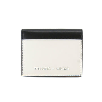 PRADA bi-fold compact wallet leather black white 1MV204 silver metal fittings Compact Wallet