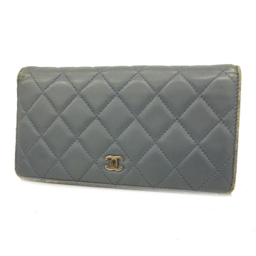 CHANEL Matelasse Bifold Long Wallet Silver Metal Fittings Blue Gray Women's Lambskin