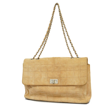 Chanel 2.55 W-chain Women's Suede Shoulder Bag Beige