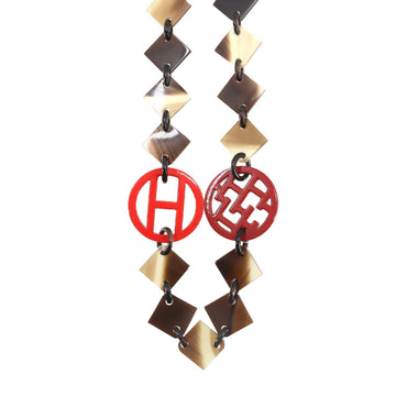 HERMES Diva Long Necklace Buffalo Horn Brown Red Accessories