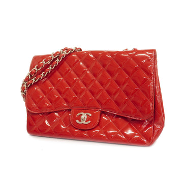 CHANELAuth  Matelasse W-chain Women's Patent Leather Shoulder Bag Red Color