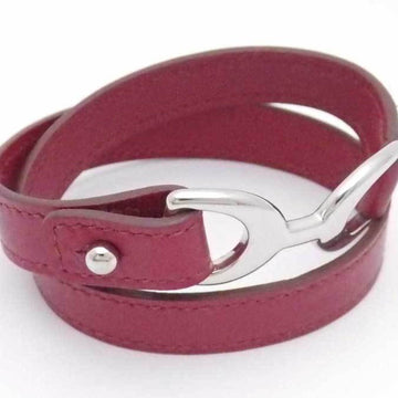 HERMES Bracelet Leather/Metal Burgundy x Silver Women's