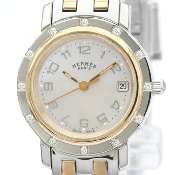 HERMESPolished  Clipper Diamond Pink MOP Dial Quartz Watch CL4.222 BF559630