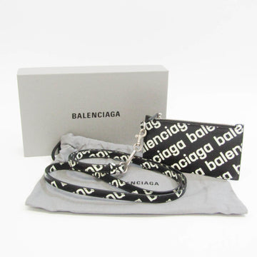 BALENCIAGA Cash Neck Strap Reflective Print 594548 Leather Card Case Black,Cream