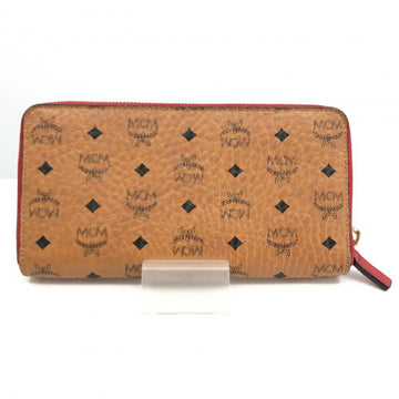 MCM Round Zipper Long Wallet Brown Red