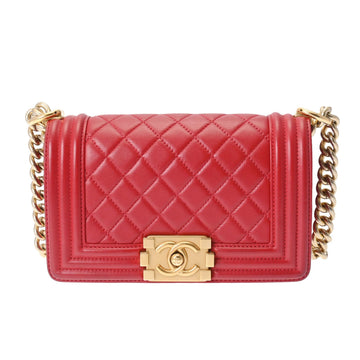 CHANEL Boy  Chain Shoulder Red Tone A67085 Women's Lambskin Bag