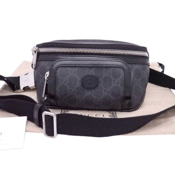 GUCCI Body Bag GG Supreme Black x Dark Gray Canvas Waist Women's Men's 682933