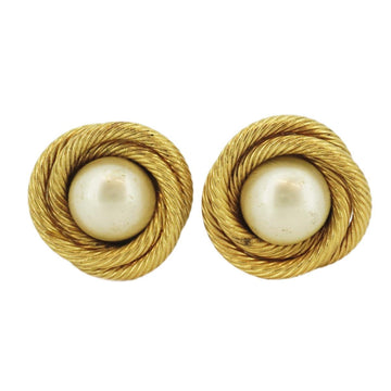 CHANEL earrings vintage round circle fake pearl GP plated gold ladies