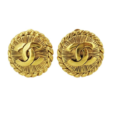 CHANEL earrings vintage here mark round shape circle GP plated gold ladies