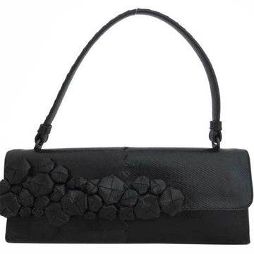 BOTTEGA VENETA Shoulder Bag Intrecciato Black Dark Gray Embossed Leather Ladies
