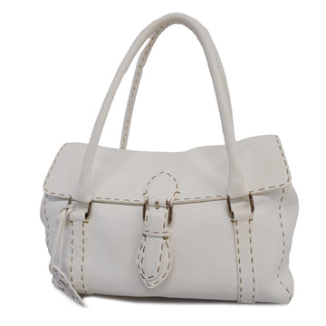FENDIAuth  Selleria Handbag Women's Leather Handbag White