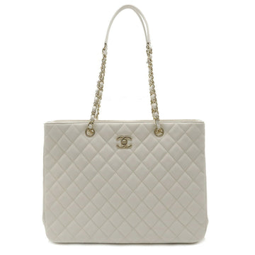 CHANEL Matelasse Large Bag Chain Shoulder Caviar Skin Leather White A91046