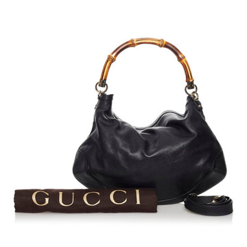 Gucci Bamboo Handbag Shoulder Bag 169961 Black Leather Ladies