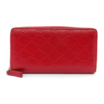 GUCCI Round long wallet Red Embossed leather sima 307987