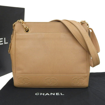 Chanel triple coco mark logo shoulder bag caviar skin beige No. 4 vintage