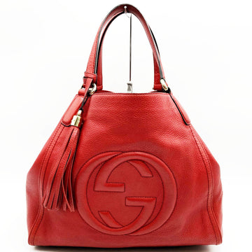 GUCCI 282309 Soho Tote Bag Handbag Fringe Interlocking G Leather Red Ladies