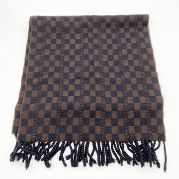 FENDI Muffler Stole Checkered Pattern Check Brown Wool 100% Women's Men's Fashion Old Clothes