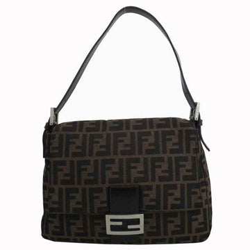 Fendi Shoulder Bag Zucca Mamma Bucket Brown Canvas Leather Women's