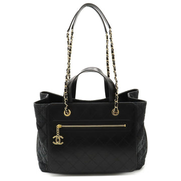 CHANEL Matelasse Cocomark Tote Bag Shoulder Chain Leather Black A93559