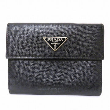 PRADA leather triangle logo W hook two-fold wallet unisex