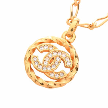 CHANEL Rhinestone Cocomark Necklace Gold Women's