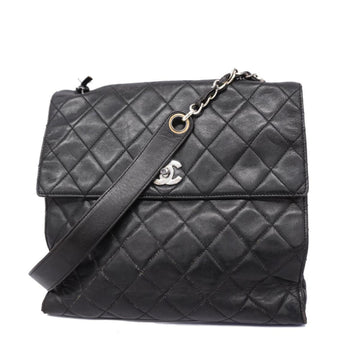 CHANEL Shoulder Bag Matelasse Chain Lambskin Black Women's