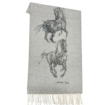 HERMES Muffler Gallop No Pirouette Horse Cashmere Men Women 2023 Collection 23SS Gris Chine New