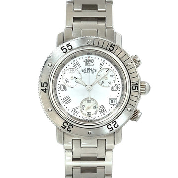 HERMES Clipper Diver Chronograph CL2 310 Ladies Watch Date White Shell Dial Quartz