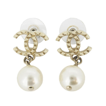 CHANEL Earrings Coco Mark Fake Pearl GP Plated Champagne Gold A17 Women's