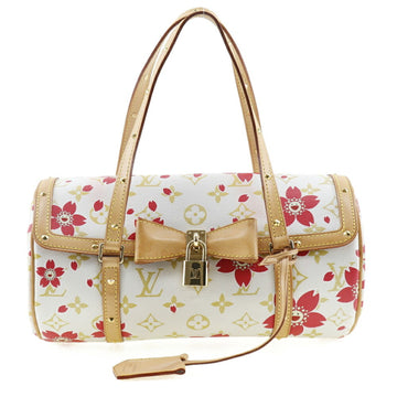 LOUIS VUITTON Papillon 26 Handbag Cherry Blossom Takashi Murakami M92011 Monogram Canvas White/Pink Ladies