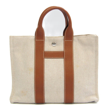 HERMES Saccuane PM Women's Leather,Cotton Tote Bag Brown,Ivory