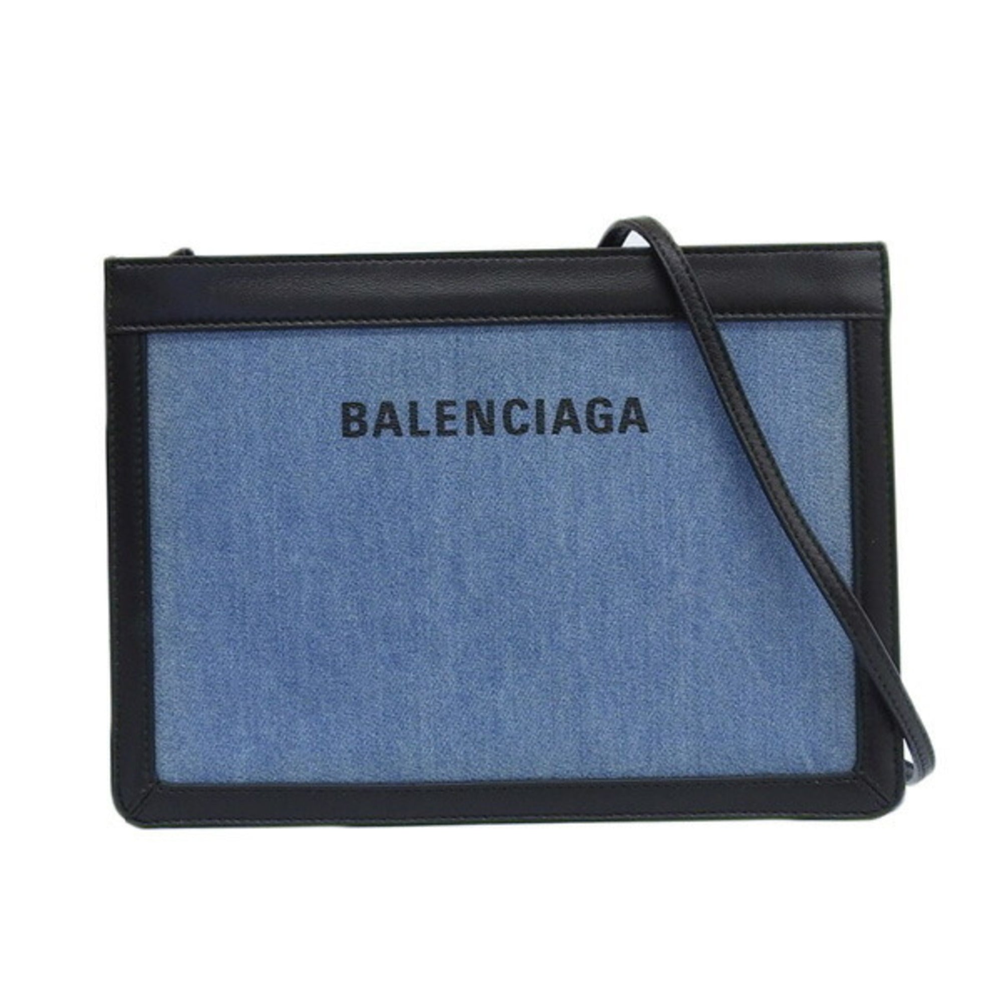 BALENCIAGA Leather Navy Pochette Shoulder Bag 339937 Blue