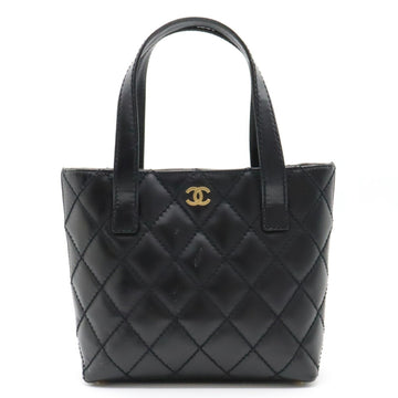 CHANEL Wild Stitch Coco Mark Handbag Tote Bag Leather Black A18126