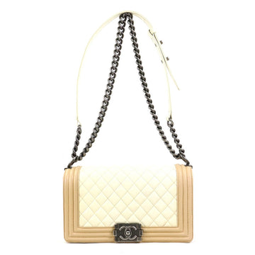 CHANEL Shoulder Bag Boy Leather Ivory x Beige Women's