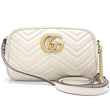 GUCCI Small Shoulder Bag 447632 GG Marmont Leather Ivory 350876