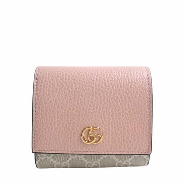 GUCCI GG Supreme Leather Double G Bifold Wallet 598587 Beige Pink Women's